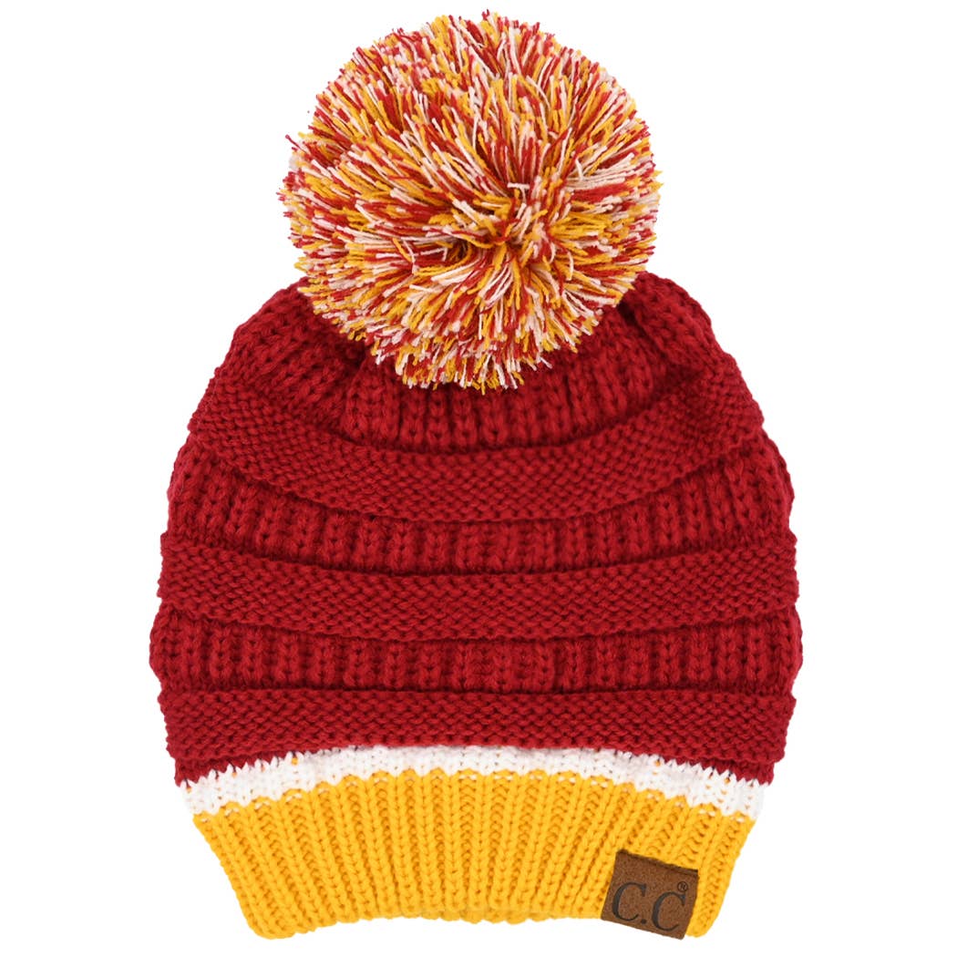 ISU Inspired Color Yarn Beanie with Pom Pom