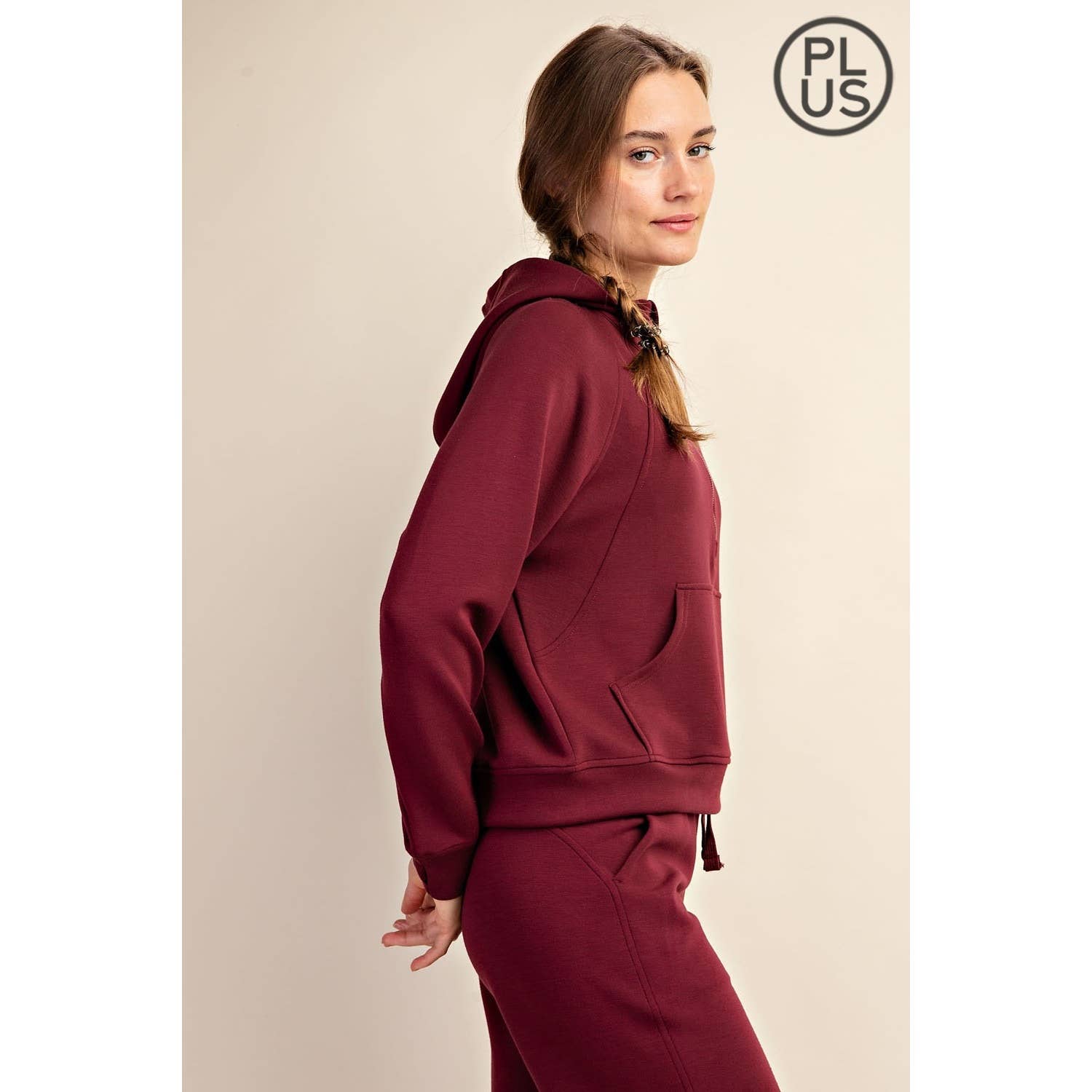 PLUS SIZE MODAL SCUBA QUARTER ZIP HODDIE JACKET