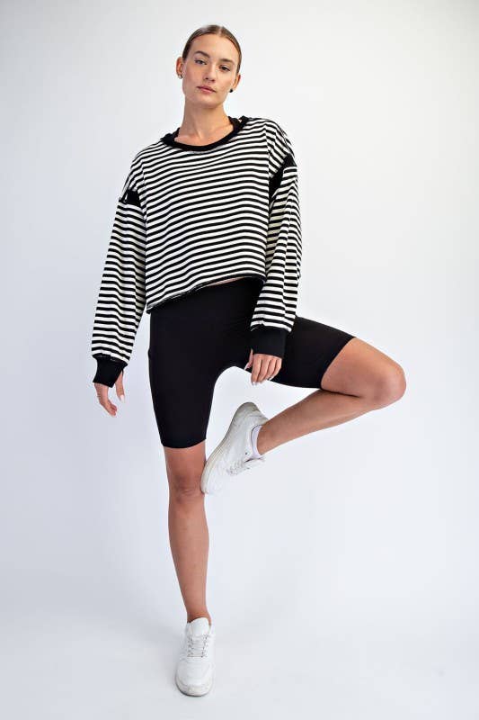 Long Sleeve Striped Open Back Top