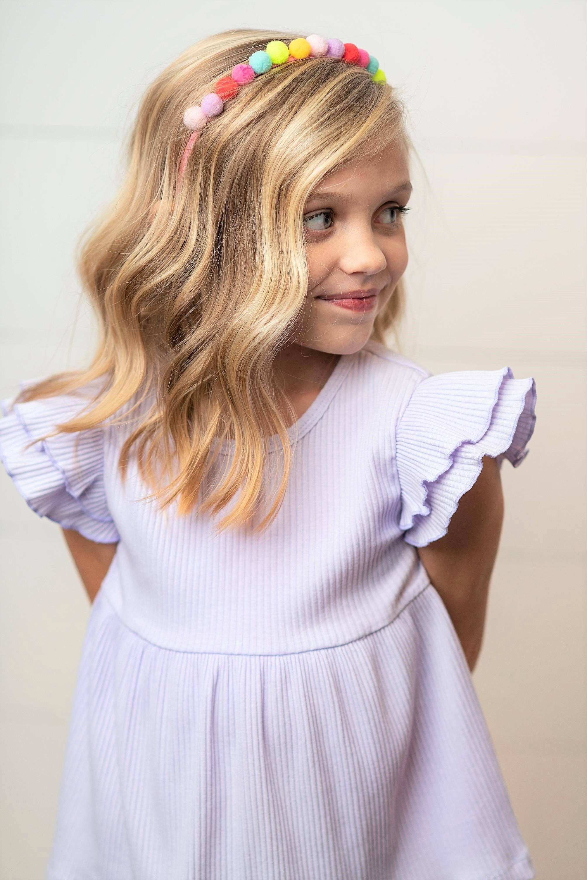 Girls Ribbed Double Ruffle Flutter Sleeve Shirt