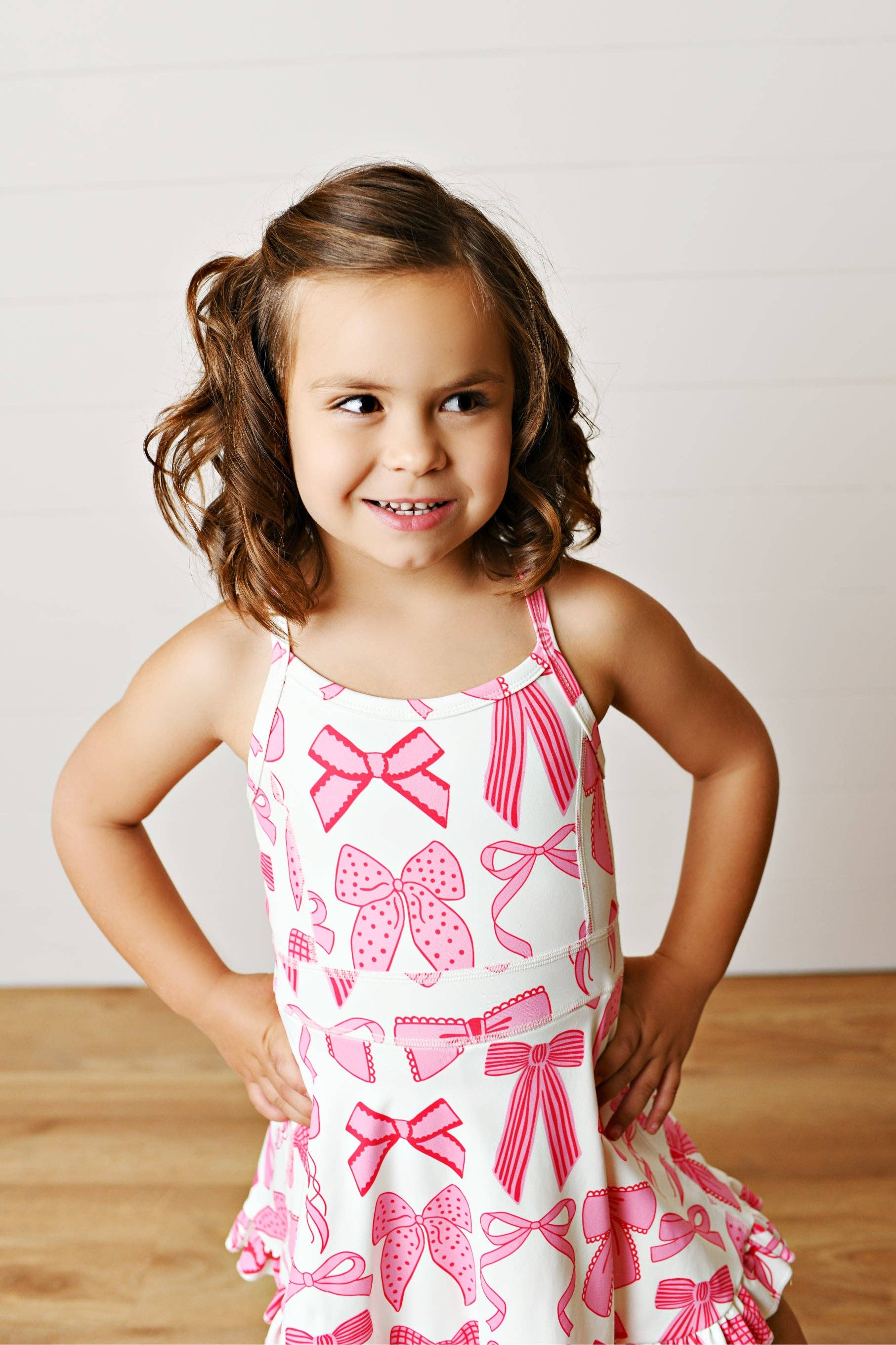 Girls Pink Bow Athletic Active Sport Ruffle Dress