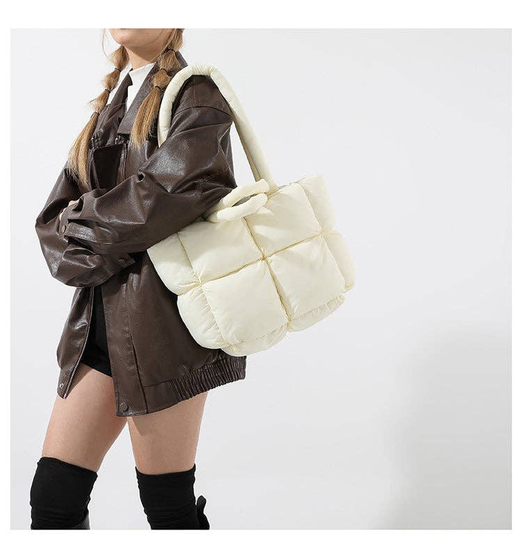 Simple Puffer Tote Bag Solid Color Soft Handbag