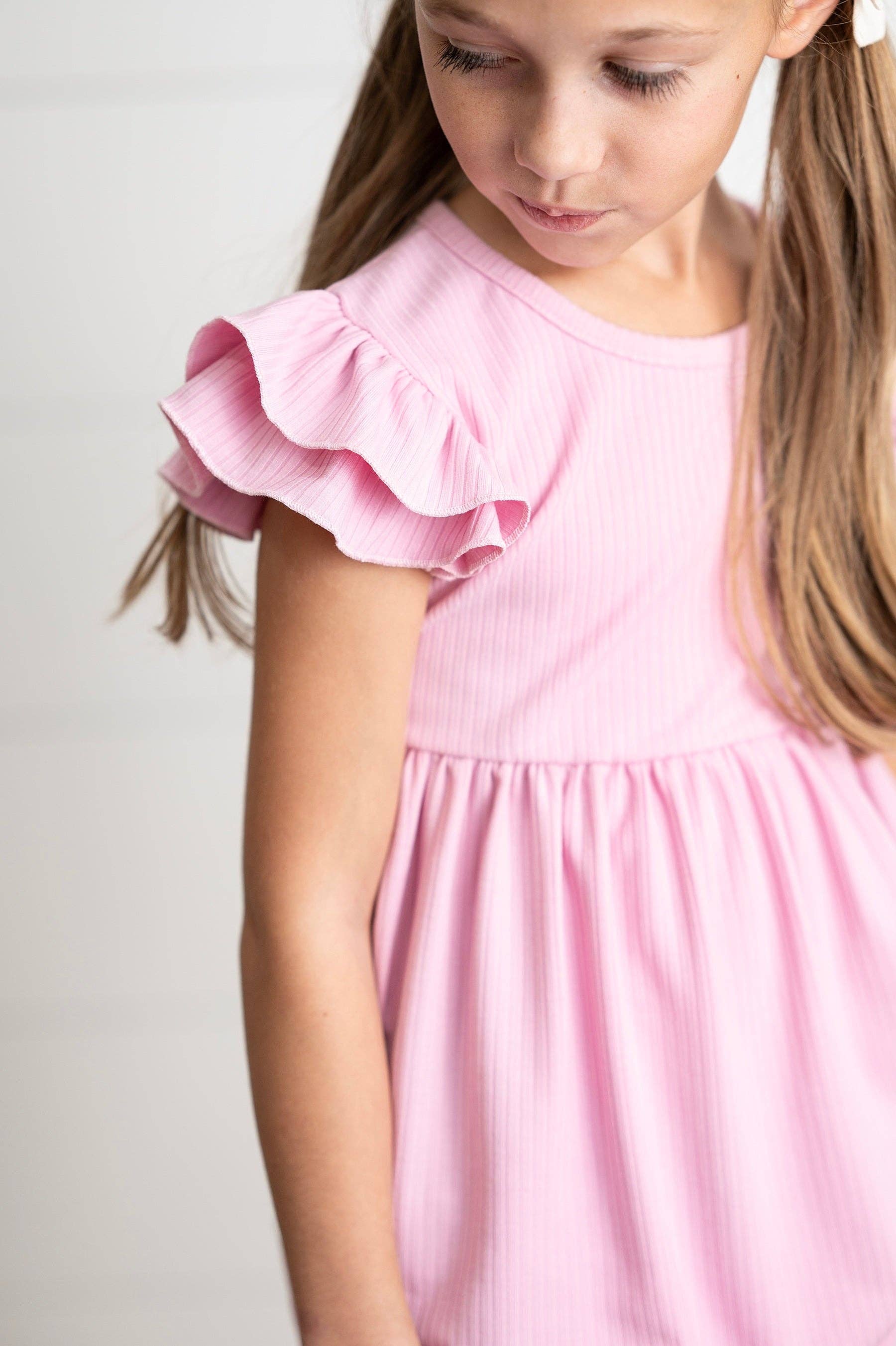 Girls Ribbed Double Ruffle Flutter Sleeve Shirt