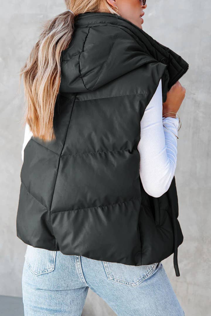 Hooded Puffer Double Slip Pocket Vest