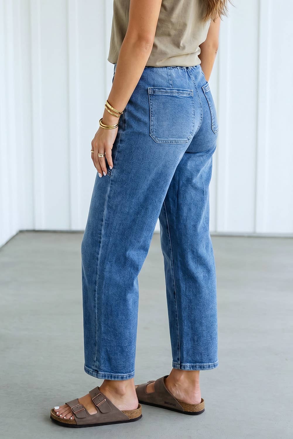 Drawstring Casual Pocket Patched Denim Jeans